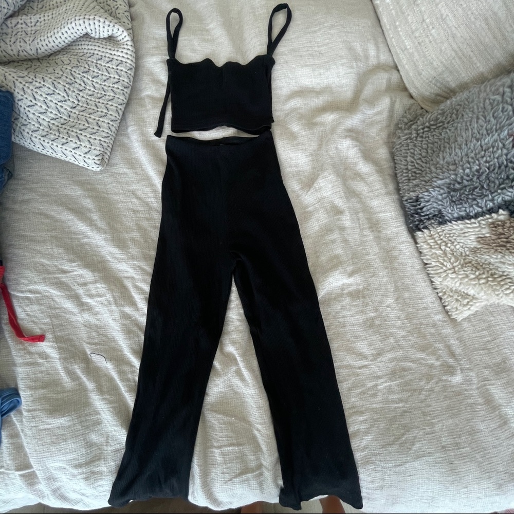 Reformation Black crop top and pants set 2-Piece XS